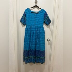 Cascade Blue Intimates Women's Midi Blue Dress Size Large Bohemian Cottagecore